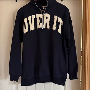 Navy Zip-Up Sweater with Bold Print
